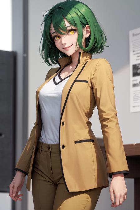 2496532-3138795596-masterpiece, best quality, absurdres, perfect anatomy, 1girl, solo, green hair, medium hair, yellow eyes, smile, HomuraharaMale,.png